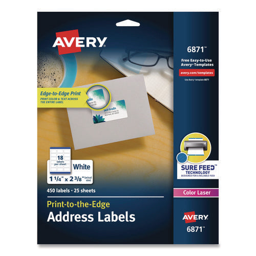 Vibrant Laser Color-print Labels W/ Sure Feed, 1.25 X 2.38, White, 450/pack