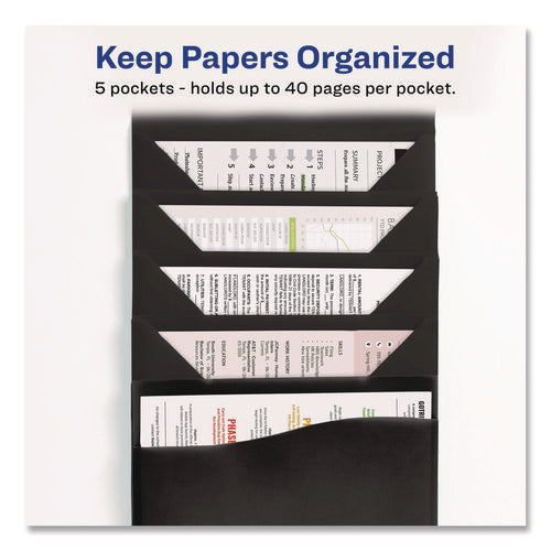 Slide And View Expanding File, 5 Sections, Cord/hook Closure, Letter Size, Black