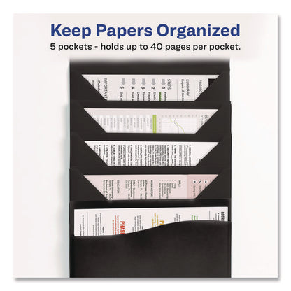 Slide And View Expanding File, 5 Sections, Cord/hook Closure, Letter Size, Black