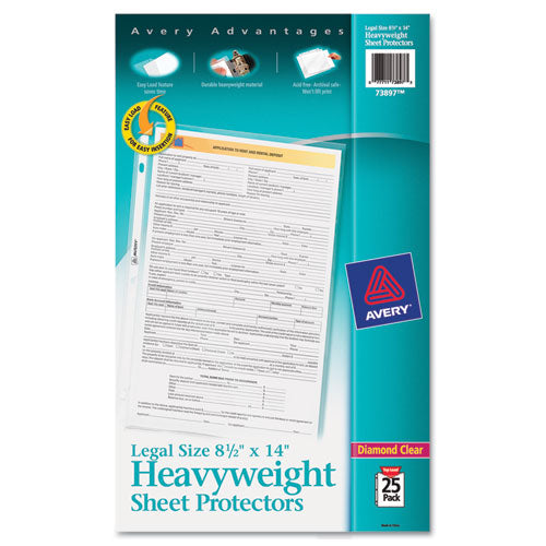 Heavyweight Easy Load Diamond Clear Sheet Protector, Side: 3-hole Punched, Top Load 8.5 X 14 Insert, Clear Front, 25/pack