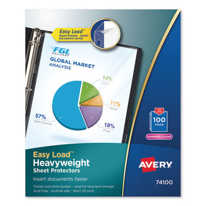 Heavyweight Easy Load Diamond Clear Sheet Protector, Side: 3-hole Punched, Top Load 8.5 X 11 Insert, Clear Front, 100/box