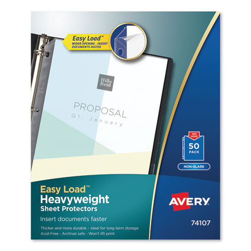 Heavyweight Easy Load Non-glare Sheet Protector, Side: 3-hole Punched, Top Load 8.5 X 11 Insert, Clear Front, 50/box