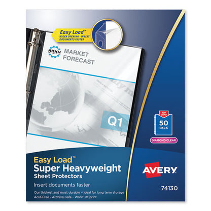 Super Heavyweight Easy Load Diamond Clear Sheet Protector, Side: 3-hole Punched, Top Load 8.5 X 11 Insert, Clear, 50/box