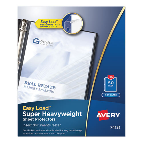 Super Heavyweight Easy Load Non-glare Sheet Protector, Side: 3-hole Punched, Top Load 8.5 X 11 Insert, Clear Front, 50/box