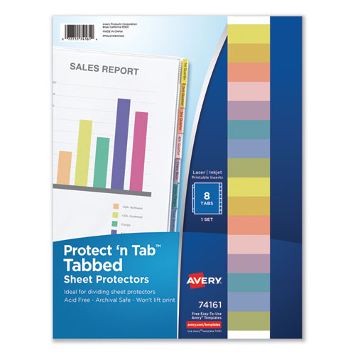 Protect 'n Tab Sheet Protectors, 8-tabs, Heavy-duty, Side: 3-hole Punched, Top Load 8.5 X 11 Insert, Clear, 8/set