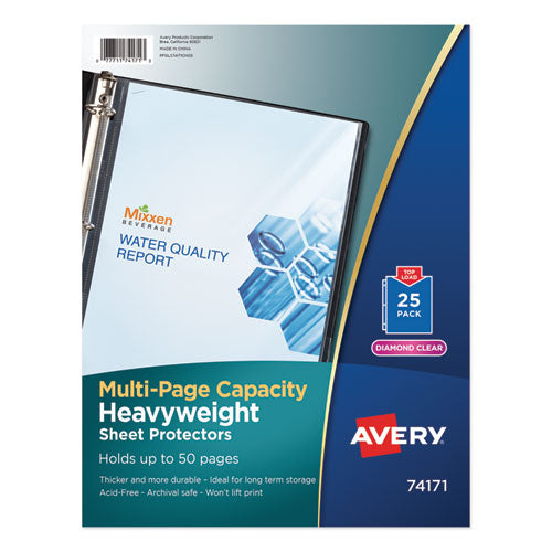 Multi-page Capacity Heavyweight Diamond Clear Sheet Protector, Side: 3-hole Punched, Top Load 8.5 X 11 Insert, Clear, 25/pack