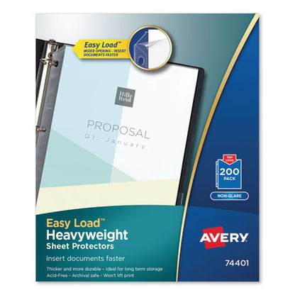 Heavyweight Easy Load Non-glare Sheet Protector Value Pack, Side: 3-hole Punched, Top Load 8.5 X 11 Insert, Clear, 200/box