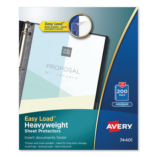 Heavyweight Easy Load Non-glare Sheet Protector Value Pack, Side: 3-hole Punched, Top Load 8.5 X 11 Insert, Clear, 200/box