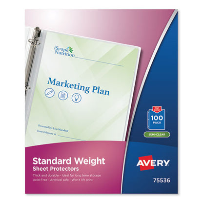 Standard Weight Sheet Protector, Medium-duty, Side: 3-hole Punched, Top Load 8.5 X 11 Insert, Semi-clear Front, 100/box