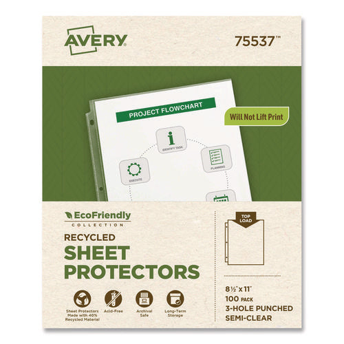 Recycled Economy Weight Sheet Protector, Side: 3-hole Punched, Top Load 8.5 X 11 Insert, Semi-clear Front, 100/box