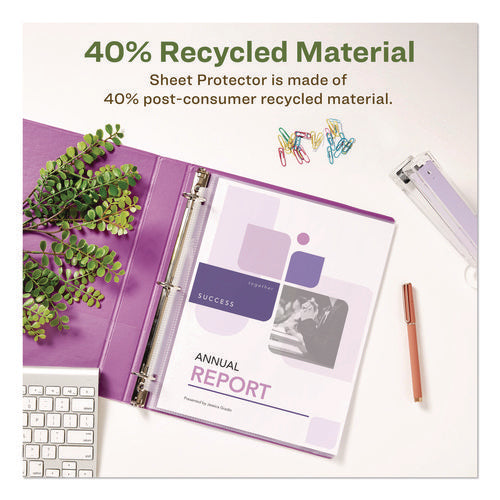 Recycled Economy Weight Sheet Protector, Side: 3-hole Punched, Top Load 8.5 X 11 Insert, Semi-clear Front, 100/box