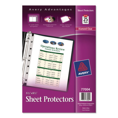 Mini Size Heavyweight Diamond Clear Sheet Protector, Side: 7-hole Punched, Top Load 8.5 X 5.5 Insert, Clear Front, 25/pack