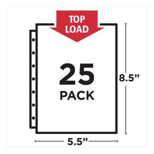 Mini Size Heavyweight Diamond Clear Sheet Protector, Side: 7-hole Punched, Top Load 8.5 X 5.5 Insert, Clear Front, 25/pack