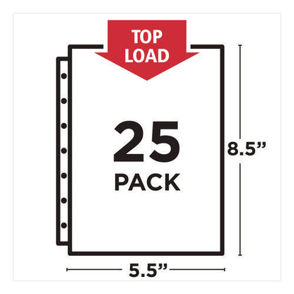 Mini Size Heavyweight Diamond Clear Sheet Protector, Side: 7-hole Punched, Top Load 8.5 X 5.5 Insert, Clear Front, 25/pack