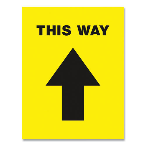Social Distancing Floor Decals, 8.5 X 11, This Way, Yellow Face, Black Graphics, 5/pack