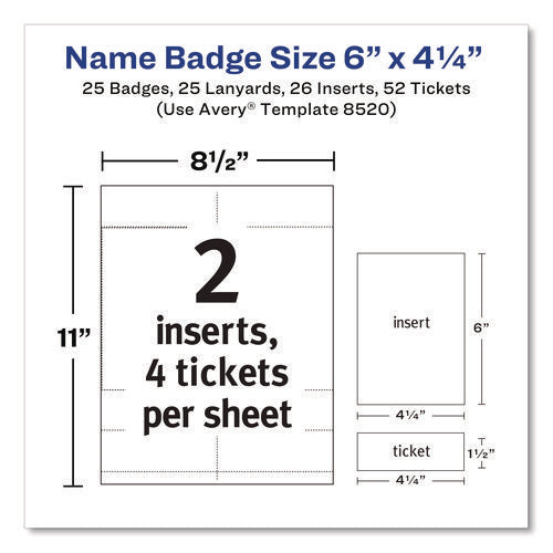 Lanyard-style Badge Holder W/laser/inkjet Inserts, Top Load, 4.25 X 6, We, 25/pk