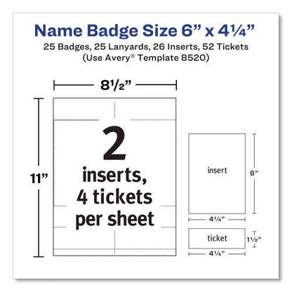 Lanyard-style Badge Holder W/laser/inkjet Inserts, Top Load, 4.25 X 6, We, 25/pk