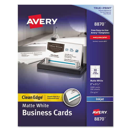 True Print Premium Clean Edge Business Cards, Inkjet, 2 X 3.5, White, 10 Cards/sheet, 100 Sheets/box