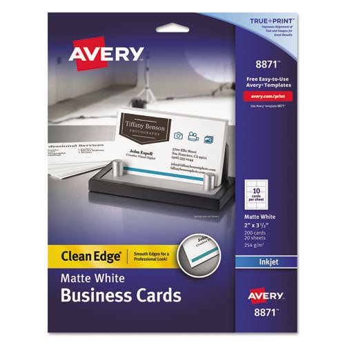True Print Premium Clean Edge Business Cards, Inkjet, 2 X 3.5, White, 10 Cards/sheet, 20 Sheets/pack