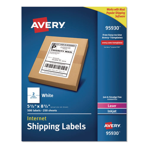 White Shipping Labels-bulk Packs, Inkjet/laser Printers, 5.5 X 8.5, White, 2/sheet, 250 Sheets/box