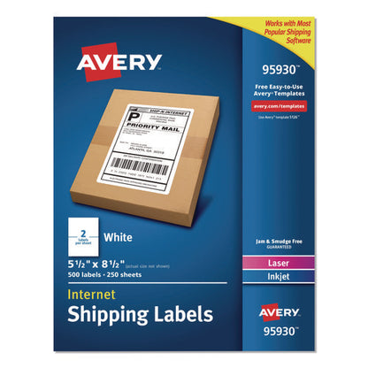 White Shipping Labels-bulk Packs, Inkjet/laser Printers, 5.5 X 8.5, White, 2/sheet, 250 Sheets/box