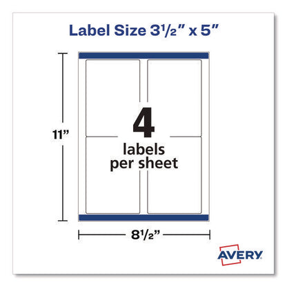White Shipping Labels-bulk Packs, Inkjet/laser Printers, 3.5 X 5, White, 4/sheet, 250 Sheets/box
