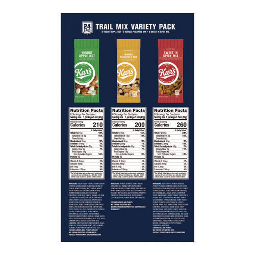 Trail Mix Variety Pack, Mango Pineapple/sweet 'n Spicy/yogurt Apple Nut, 24 Packets/box