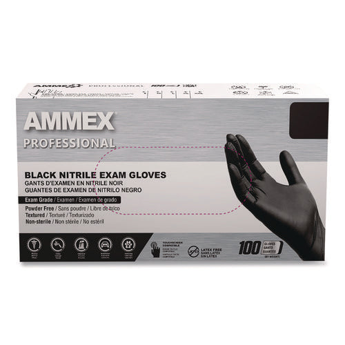 Nitrile Exam Gloves, Powder-free, Medium, 3 Mil Thick, Black, 100/box