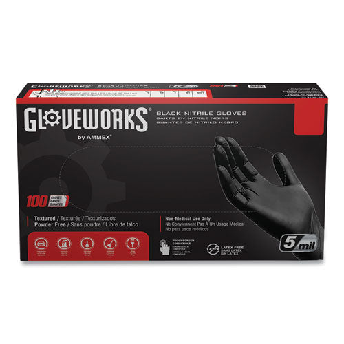 Industrial Nitrile Gloves, Powder-free, Small, 5 Mil (palm), 6 Mil (fingers), 9.5" Long, Black, 100/box, 10 Boxes/carton
