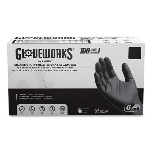 Nitrile Exam Gloves, Powder-free, Xx-large, 6 Mil Thick, 9.5" Long, Black, 100/box, 10 Boxes/carton