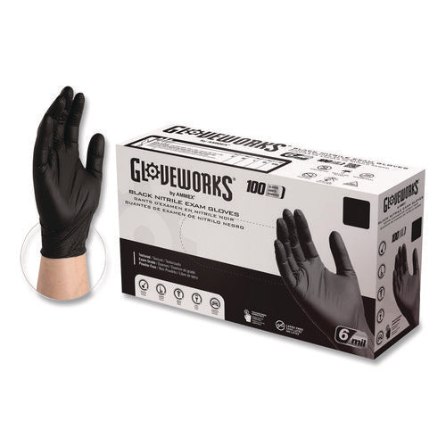 Nitrile Exam Gloves, Powder-free, Xx-large, 6 Mil Thick, 9.5" Long, Black, 100/box