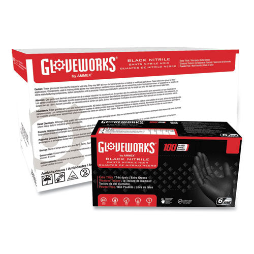 Heavy-duty Industrial Nitrile Gloves, Powder-free, Large, 6 Mil Thick, 9.5" Long, Black, 100/box, 10 Boxes/carton