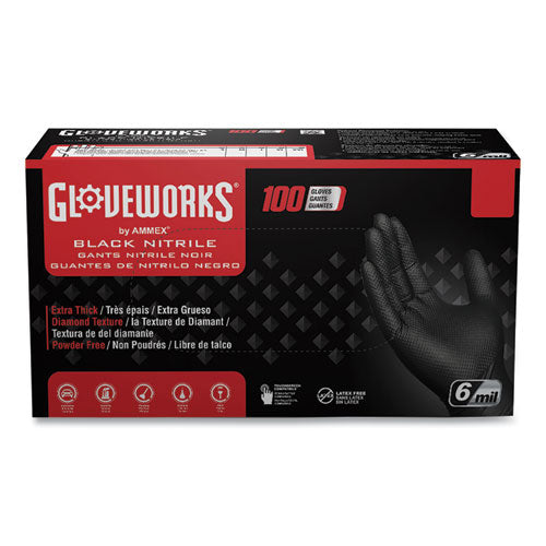 Heavy-duty Industrial Nitrile Gloves, Powder-free, X-large, 6 Mil Thick, 9.5" Long, Black, 100/box, 10 Boxes/carton