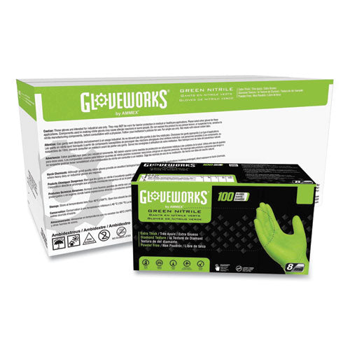 Heavy-duty Industrial Nitrile Gloves, Powder-free, X-large, 8 Mil Thick, 9.5" Long, Green, 100/box, 10 Boxes/carton