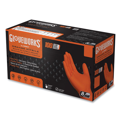 Heavy-duty Industrial Nitrile Gloves, Powder-free, Medium, 8 Mil Thick, 9.5" Long, Orange, 100/box