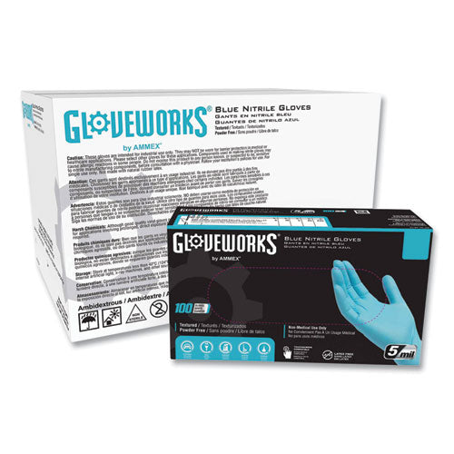 Industrial Nitrile Gloves, Powder-free, Small, 5 Mil (palm), 6 Mil (fingers), 9.5" Long, Blue, 100/box, 10 Boxes/carton