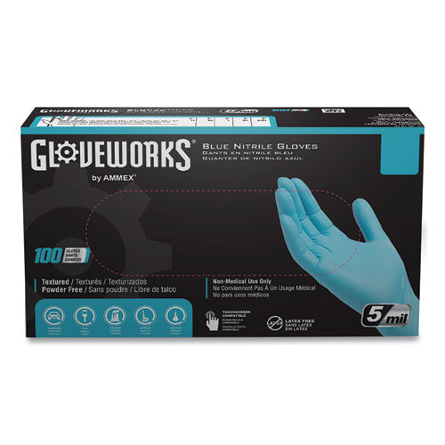 Industrial Nitrile Gloves, Powder-free, Large, 5 Mil Thick, 9.5" Long, Blue, 100/box, 10 Boxes/carton