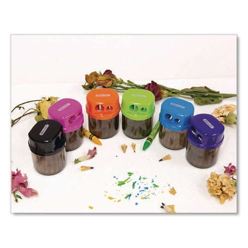 Dual Blades Sharpener With Round Receptacle, Two-hole, 2.25 X 1.6, Randomly Assorted Colors