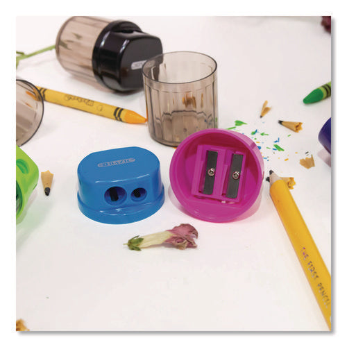Dual Blades Sharpener With Round Receptacle, Two-hole, 2.25 X 1.6, Randomly Assorted Colors