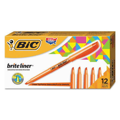 Brite Liner Highlighter, Fluorescent Orange Ink, Chisel Tip, Orange/black Barrel, Dozen