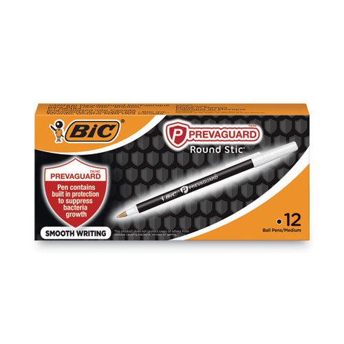 Prevaguard Round Stic Ballpoint Pen, Stick, Medium 1 Mm, Black Ink, Black Barrel, Dozen