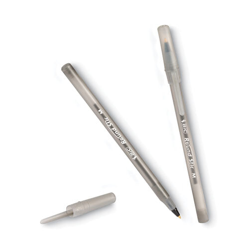 Round Stic Xtra Life Ballpoint Pen Xtra Value Pack, Stick, Medium 1 Mm, Black Ink, Translucent Frost Barrel, 240/carton
