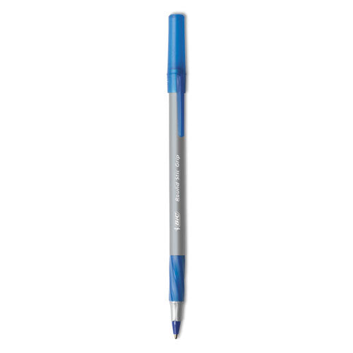 Round Stic Grip Xtra Comfort Ballpoint Pen, Easy-glide System, Stick, Medium 1.2 Mm, Blue Ink, Gray/blue Barrel, Dozen