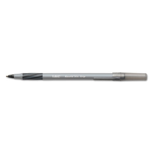 Round Stic Grip Xtra Comfort Ballpoint Pen, Easy-glide System, Stick, Medium 1.2 Mm, Black Ink, Gray/black Barrel, Dozen