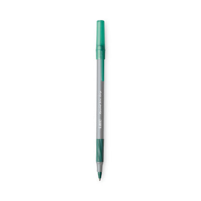 Round Stic Grip Xtra Comfort Ballpoint Pen, Easy-glide System, Stick, Medium 1.2 Mm, Green Ink, Gray/green Barrel, Dozen