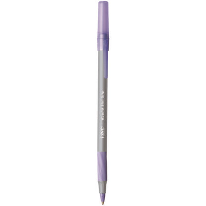 Round Stic Grip Xtra Comfort Ballpoint Pen, Easy-glide System, Stick, Medium 1.2 Mm, Purple Ink, Gray/purple Barrel, Dozen