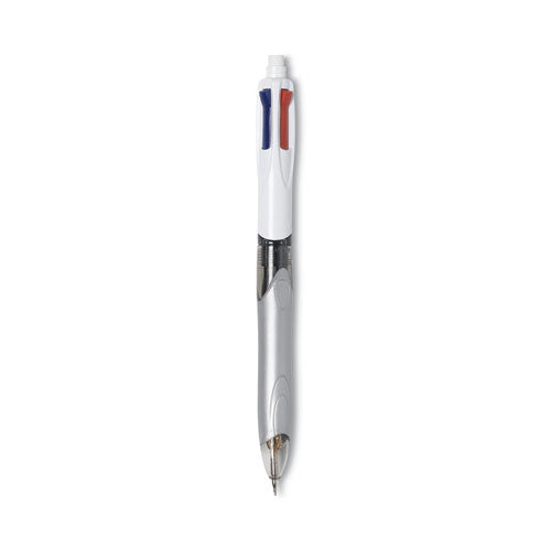 4-color 3 + 1 Ballpoint Pen/pencil, Retractable, Medium 1 Mm Pen/0.7 Mm Pencil, Black/blue/red Ink, Gray/white Barrel