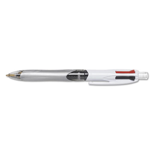 4-color 3 + 1 Ballpoint Pen/pencil, Retractable, Medium 1 Mm Pen/0.7 Mm Pencil, Black/blue/red Ink, Gray/white Barrel