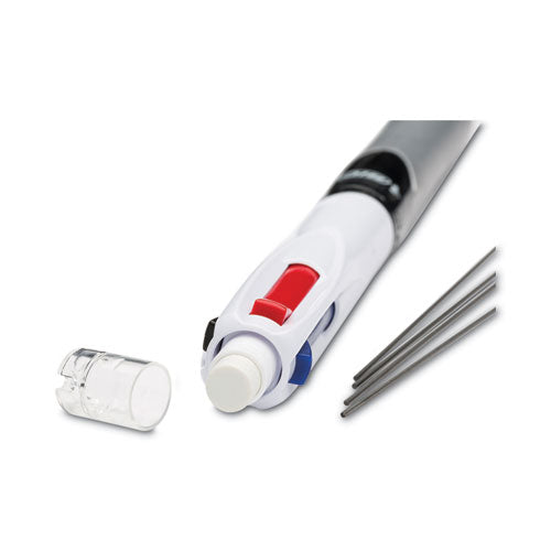 4-color 3 + 1 Ballpoint Pen/pencil, Retractable, Medium 1 Mm Pen/0.7 Mm Pencil, Black/blue/red Ink, Gray/white Barrel