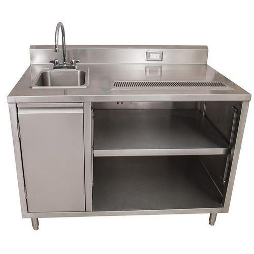 Stainless Steel Beverage Table With Left Sink, Rectangular, 30" X 60" X 41.5", Silver Top, Silver Base/legs